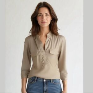 BCBGMaxAzria Silk Tan Long Sleeve blouse